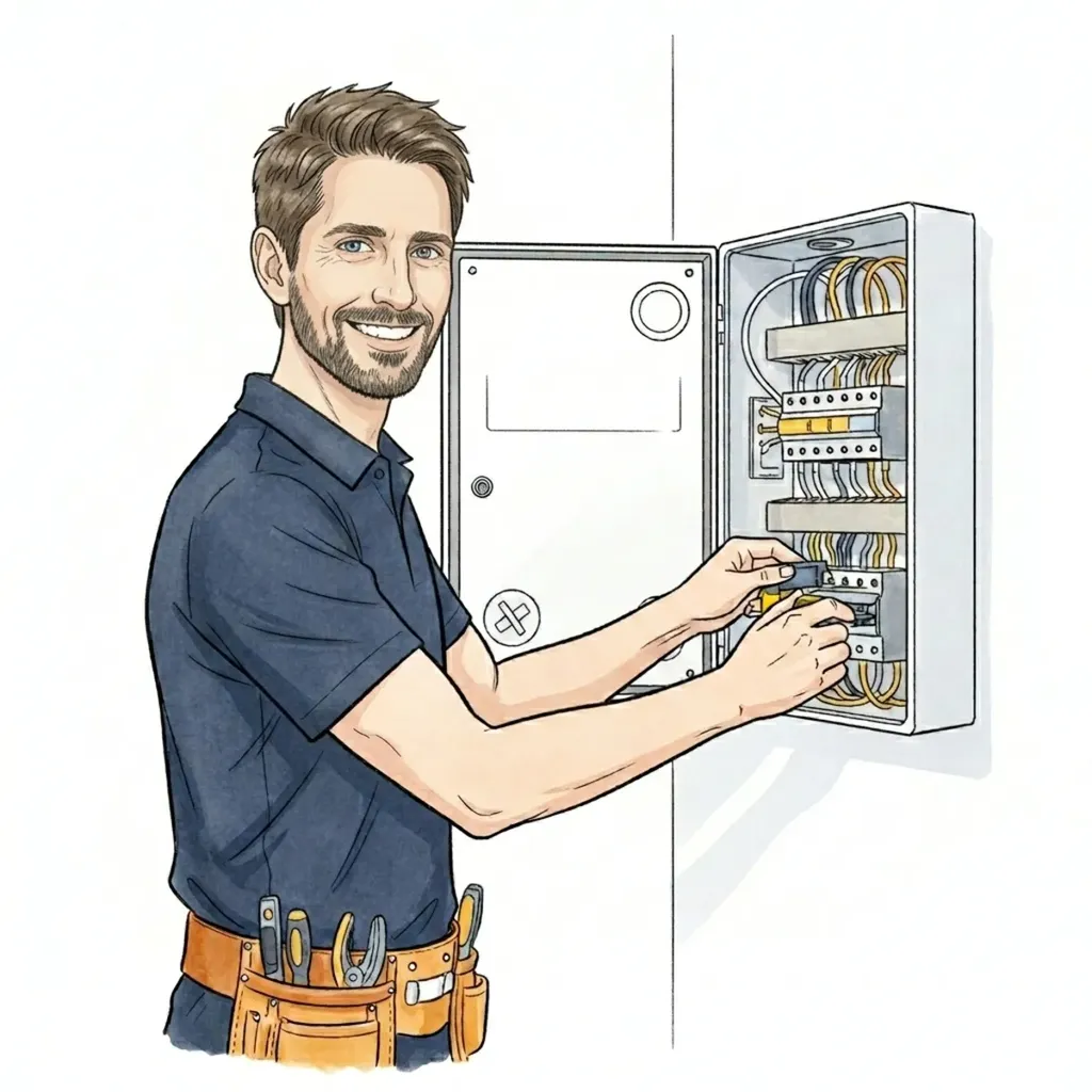 Electrician working on a new consumer unit during a Wimbledon house rewire